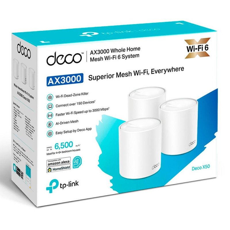 TPLINK | DECO X50-POE(3-PACK) | Router TPLINK AX3000 Sistema Wi-Fi 6 en malla para todo el hogar con