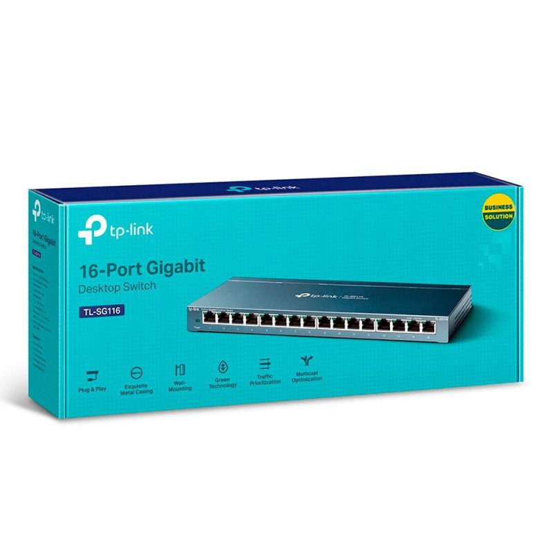 TPLINK | TL-SG116 | Switch 16 Puertos Gigabit Desktop 16 puetos Gigabit RJ45 SPEC: Caja de acero para Desktop, Plug and